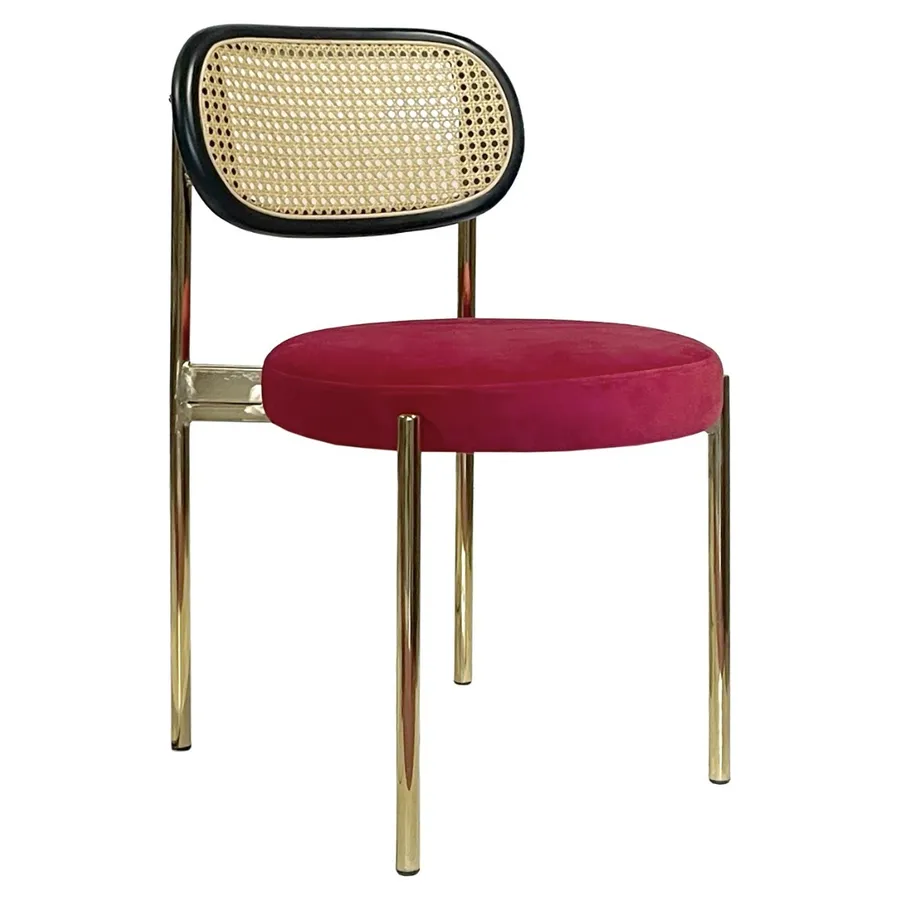 Стул Модерн Золото, Ротанг в черной раме + Малиново-красный - Фото миниатюра 1