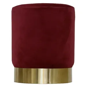 Пуф Цилиндр Золотой обод, бордовый велюр - Фото 1