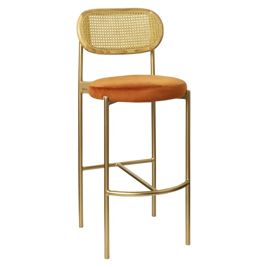 Стул барный Модерн Комфи, Натуральный ротанг+Терракотовый  (любой цвет каркаса) - Фото миниатюра 1