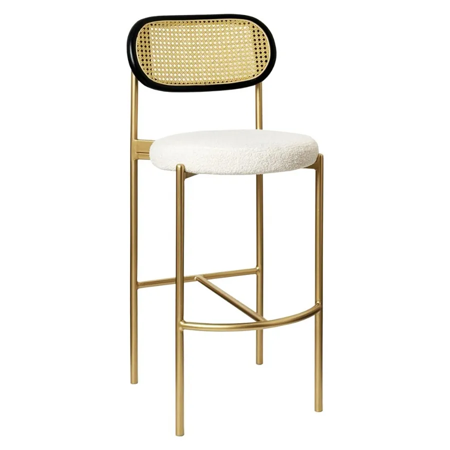 Стул барный Модерн Комфи, Ротанг в черной раме+Тедди (любой цвет каркаса) - Фото миниатюра 1