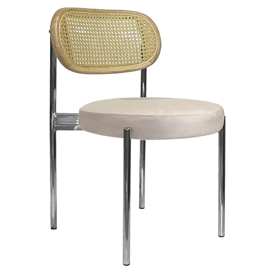 Стул Модерн Серебро, Натуральный ротанг + Кремовый бисквит - Фото миниатюра 1