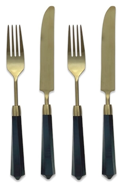 Столовые приборы Призм черно-золотые, сет 4 предмета