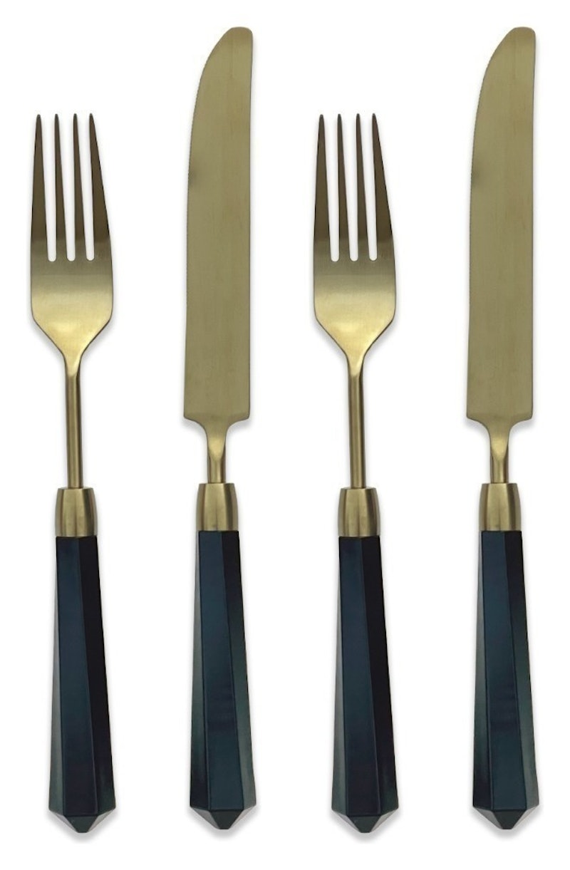 Столовые приборы Призм черно-золотые, сет 4 предмета