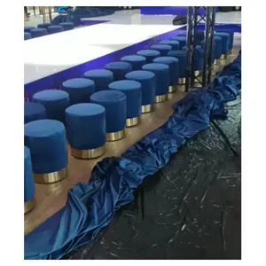 Пуф Цилиндр Золотой обод, сапфировый велюр - Фото 3