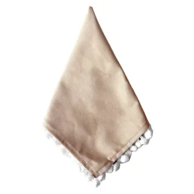 Салфетка из смесового льна, Бежевая с помпонами