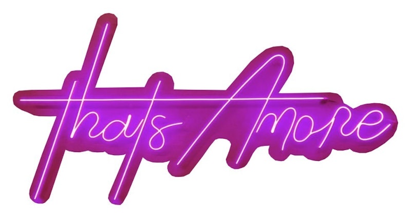 Неоновая надпись "Затс Амор", розовая