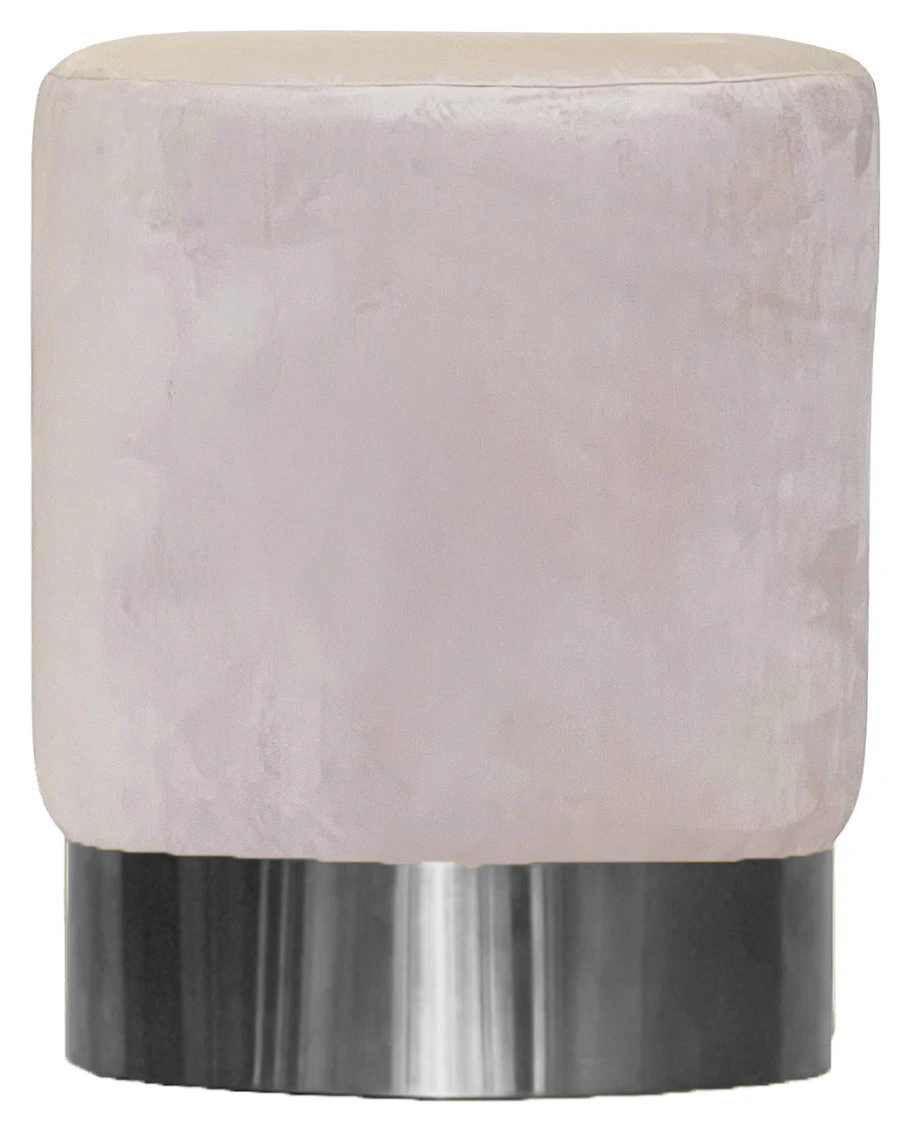 Пуф Цилиндр Серебряный обод, велюр светло-розовый