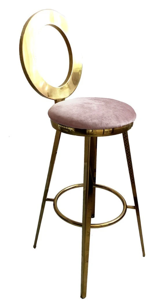 Стул барный велюр, светло-розовый