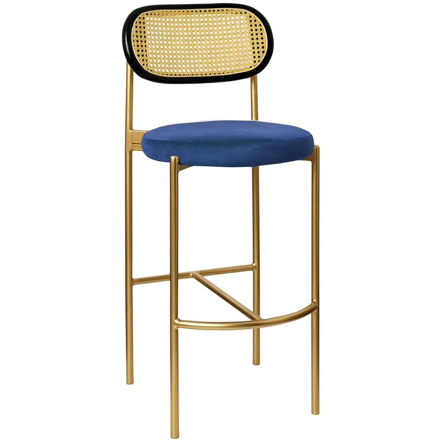Стул барный Модерн Комфи, Ротанг в черной раме+Глубокий синий(любой цвет каркаса) - Фото миниатюра 1