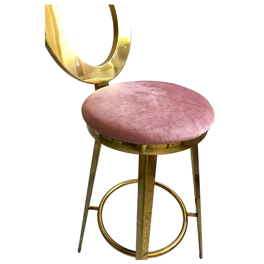 Стул барный велюр, пыльно-розовый - Фото миниатюра 2