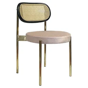 Стул Модерн Золото, Ротанг в черной раме + Розовый кварц