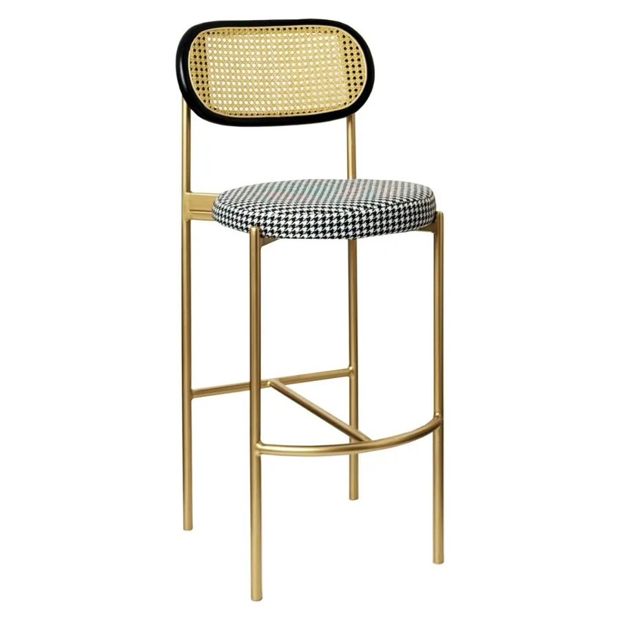 Стул барный Модерн Комфи, Ротанг в черной раме+Гусиная лапка(любой цвет каркаса) - Фото миниатюра 1