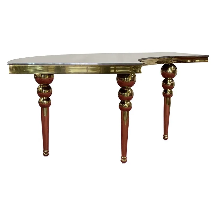 Стол-змейка-80, золотой, столешница темное зеркало, 1 модуль - Фото миниатюра 2