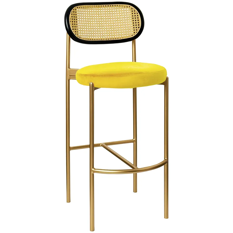 Стул барный Модерн Комфи, Ротанг в черной раме+Желтая субмарина  (любой цвет каркаса) - Фото миниатюра 1