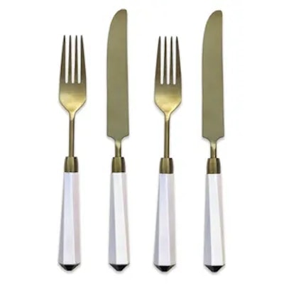 Столовые приборы Призм бело-золотые, сет 4 предмета