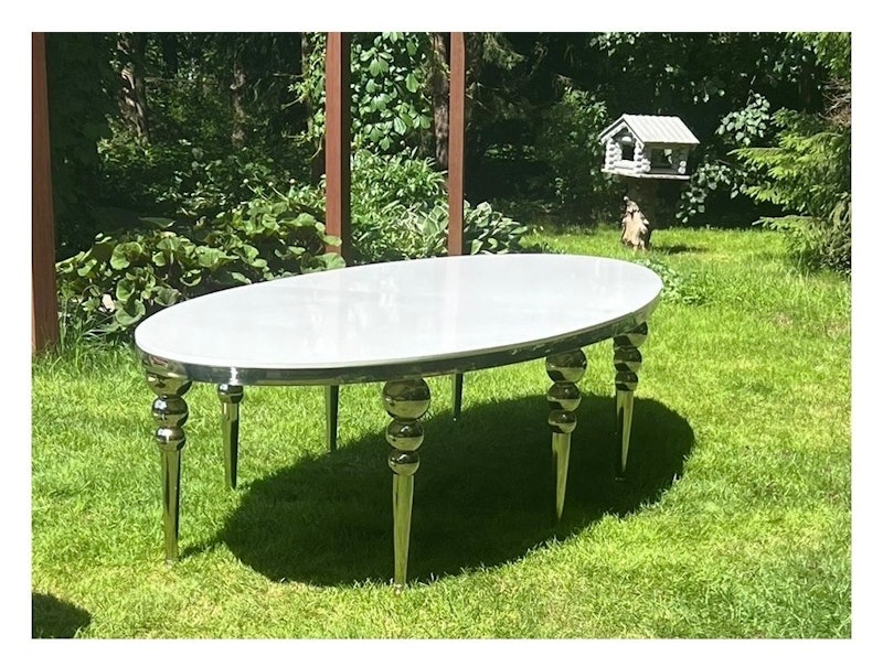 Стол Овал Серебро-400 (белый глянцевый МДФ)