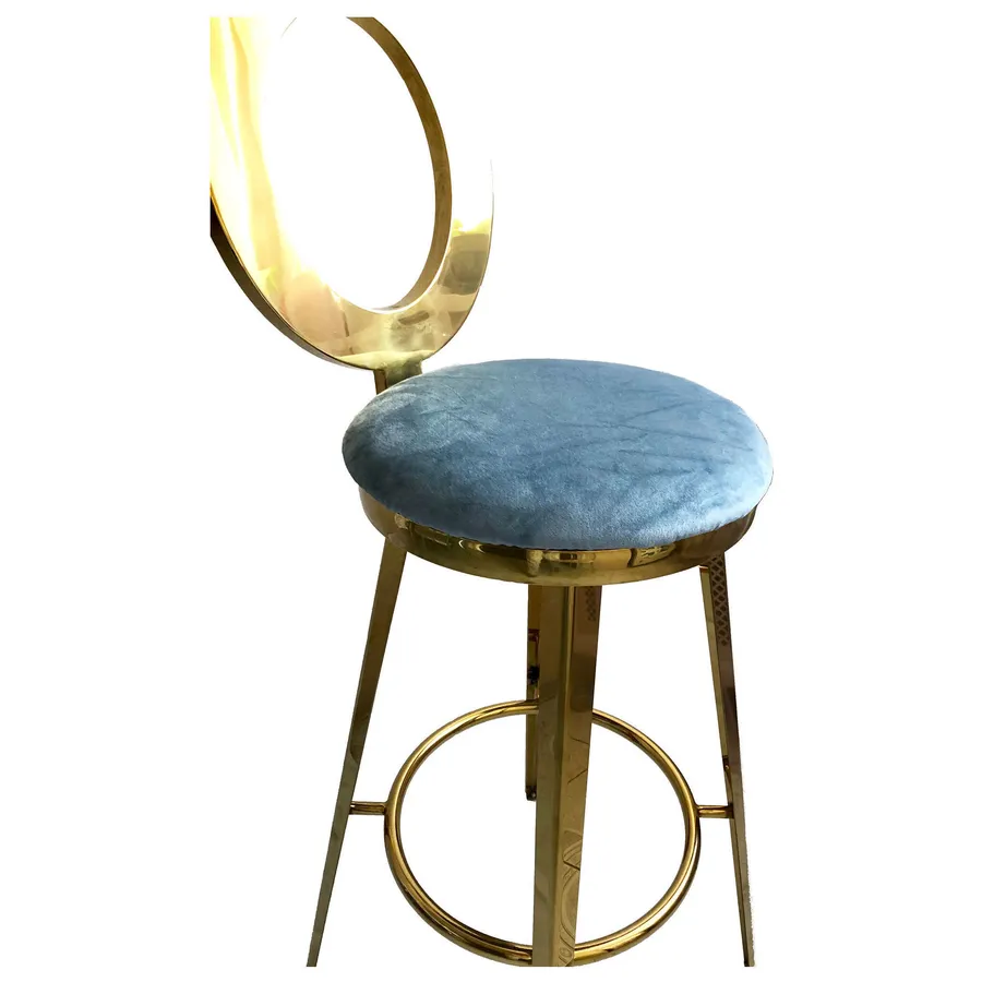 Стул барный велюр, серо-голубой - Фото миниатюра 2