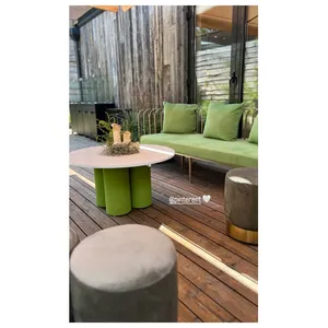 Пуф Цилиндр Золотой обод, бежевый велюр - Фото 3