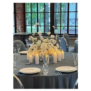 Скатерть велюр, круглая, серо-голубая - Фото 6