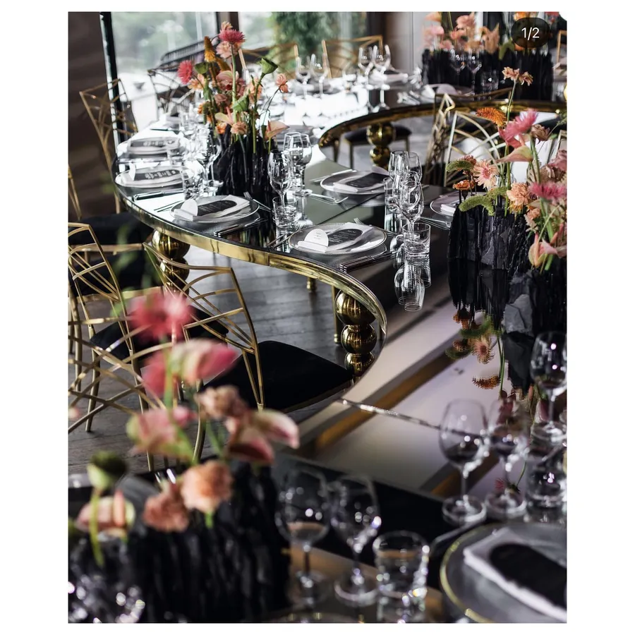 Стол-змейка-80, золотой, столешница темное зеркало, 1 модуль - Фото миниатюра 6