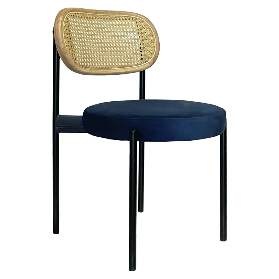 Стул Модерн Черный, Натуральный ротанг + Глубокий синий - Фото миниатюра 1