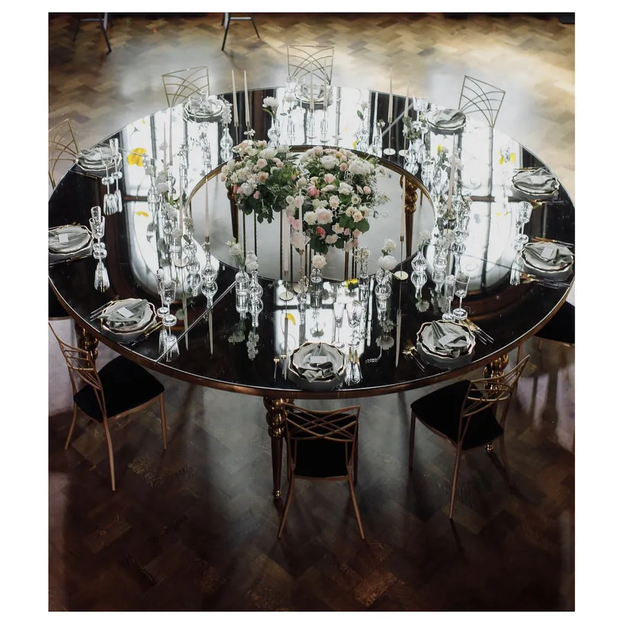 Стол-змейка-90, золотой, столешница темное зеркало, 1 модуль - Фото миниатюра 3