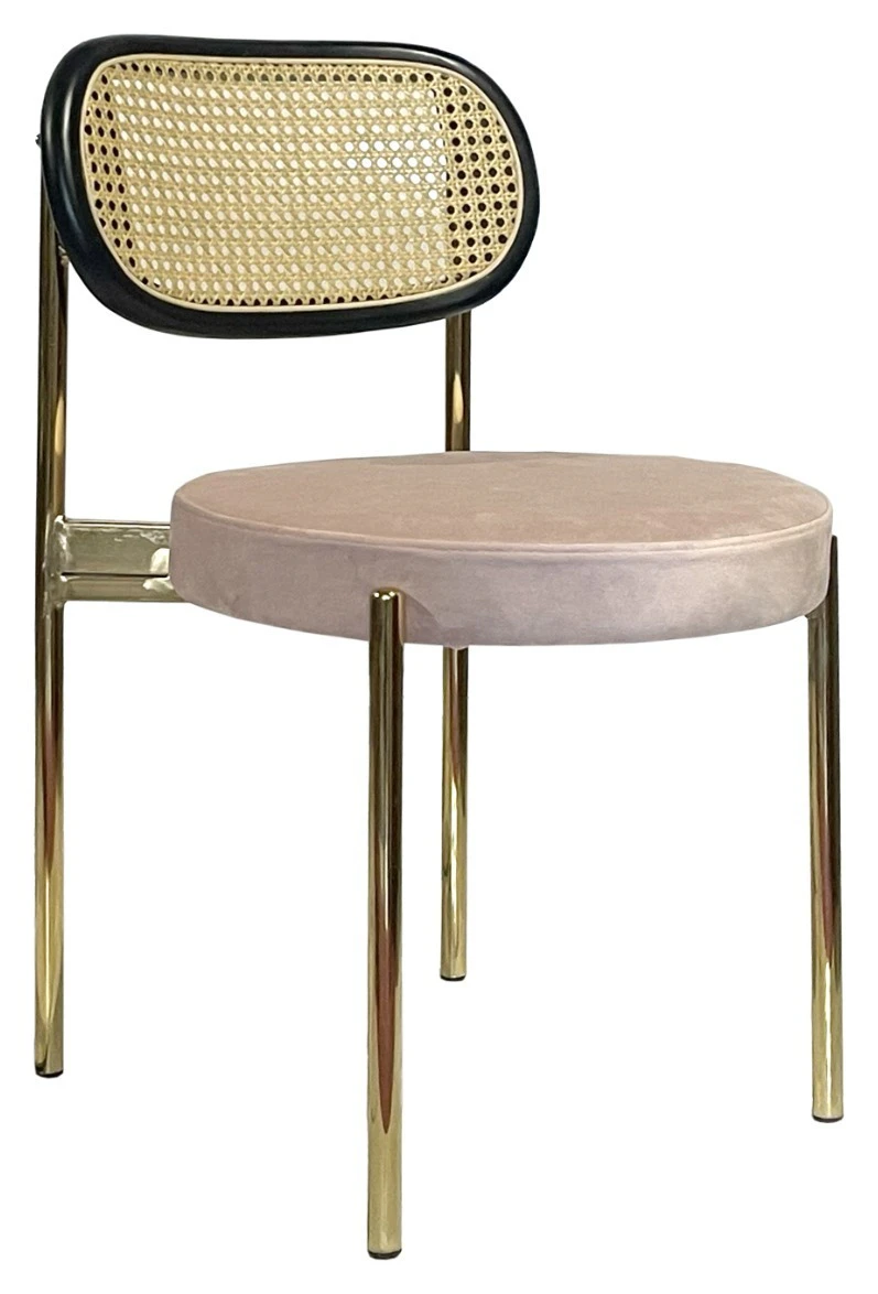 Стул Модерн Золото, Ротанг в черной раме + Розовый кварц