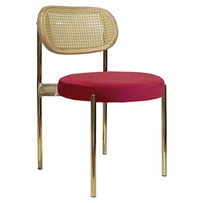 Стул Модерн Золото, Натуральный ротанг + Малиново-красный