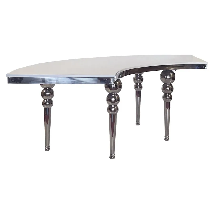 Стол-змейка-80, серебряный, столешница белый МДФ, 1 модуль - Фото миниатюра 2