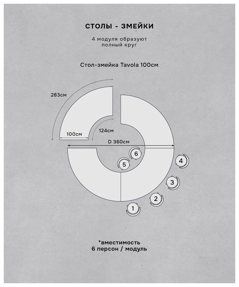 Стол Тавола, змейка шириной 100 см, 1 модуль
