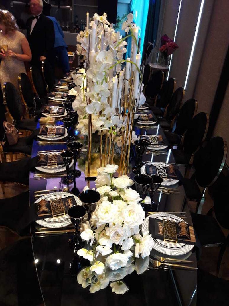 Канделябр золотой со стеклянными колбами Виктори (10 стоек)