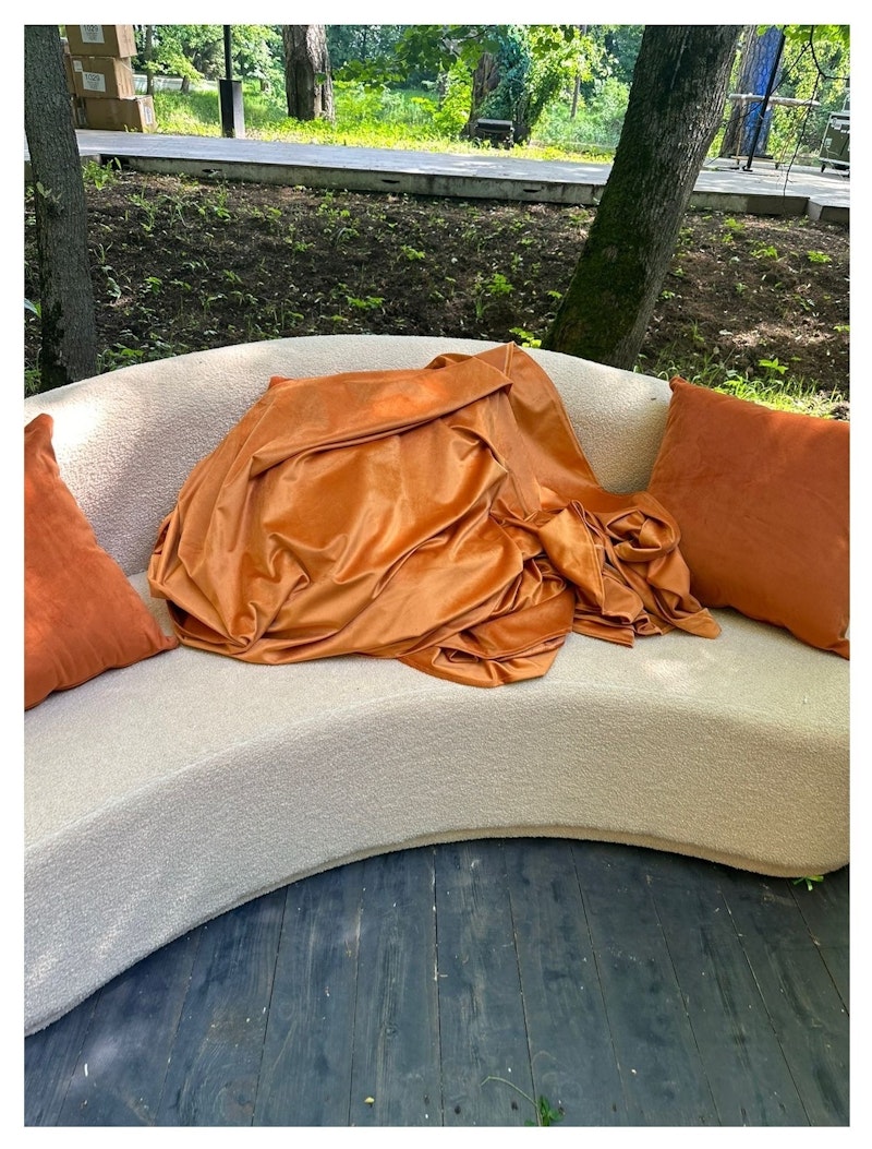 Скатерть велюр, круглая, терракотовая