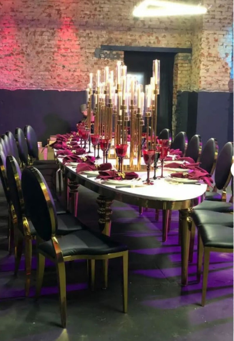 Канделябр золотой со стеклянными колбами Виктори (10 стоек)