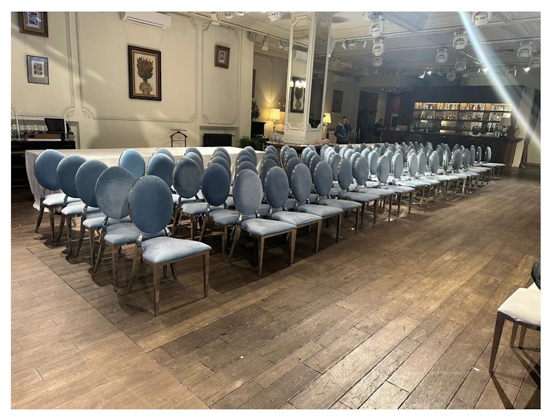 Стул Вашингтон Золото, велюр серо-голубой