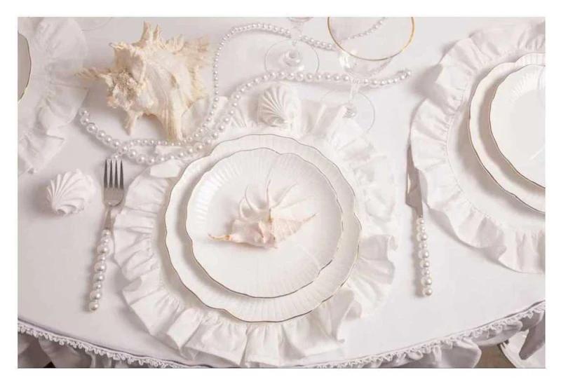 Салфетка из хлопка, с рюшами белая