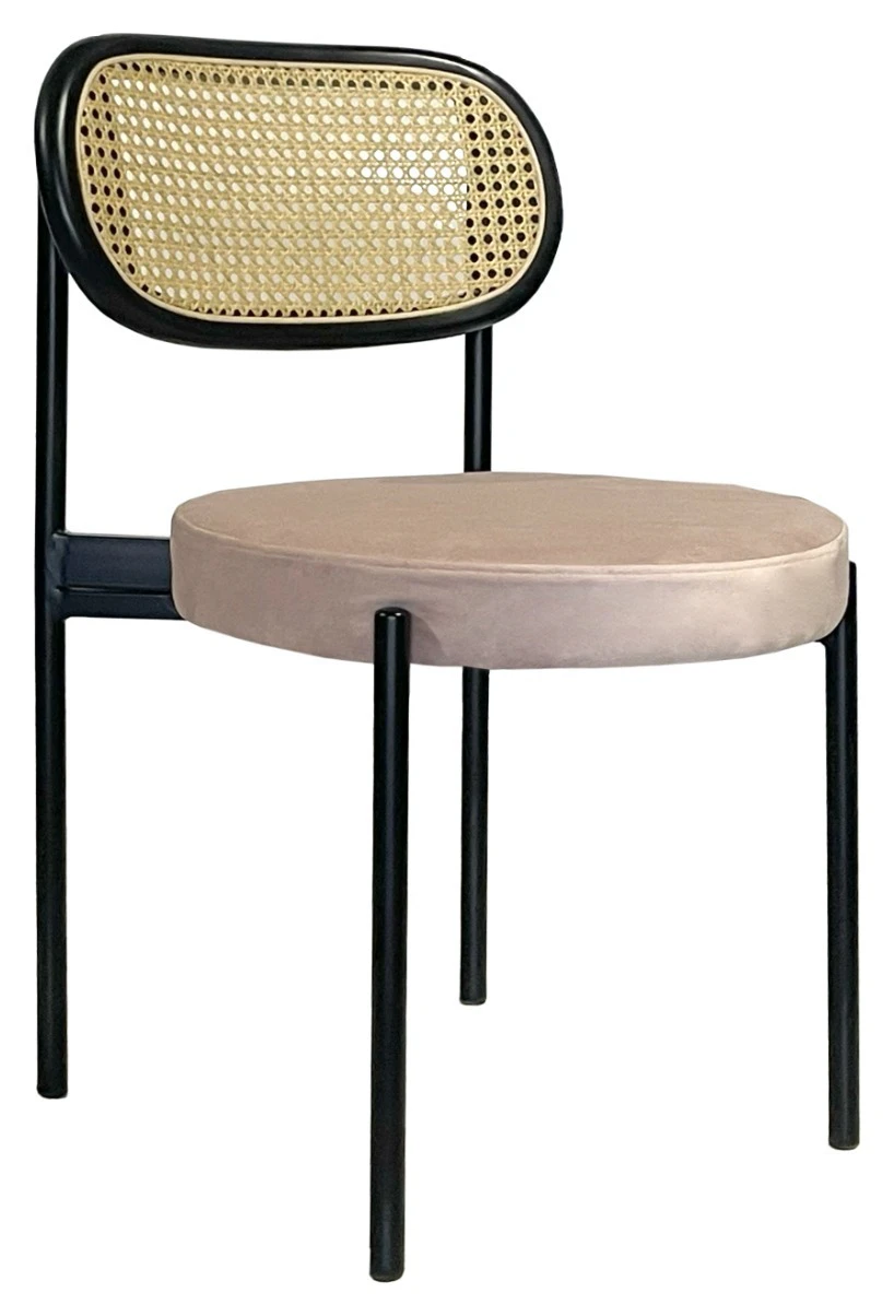 Стул Модерн Черный, Ротанг в черной раме + Розовый кварц