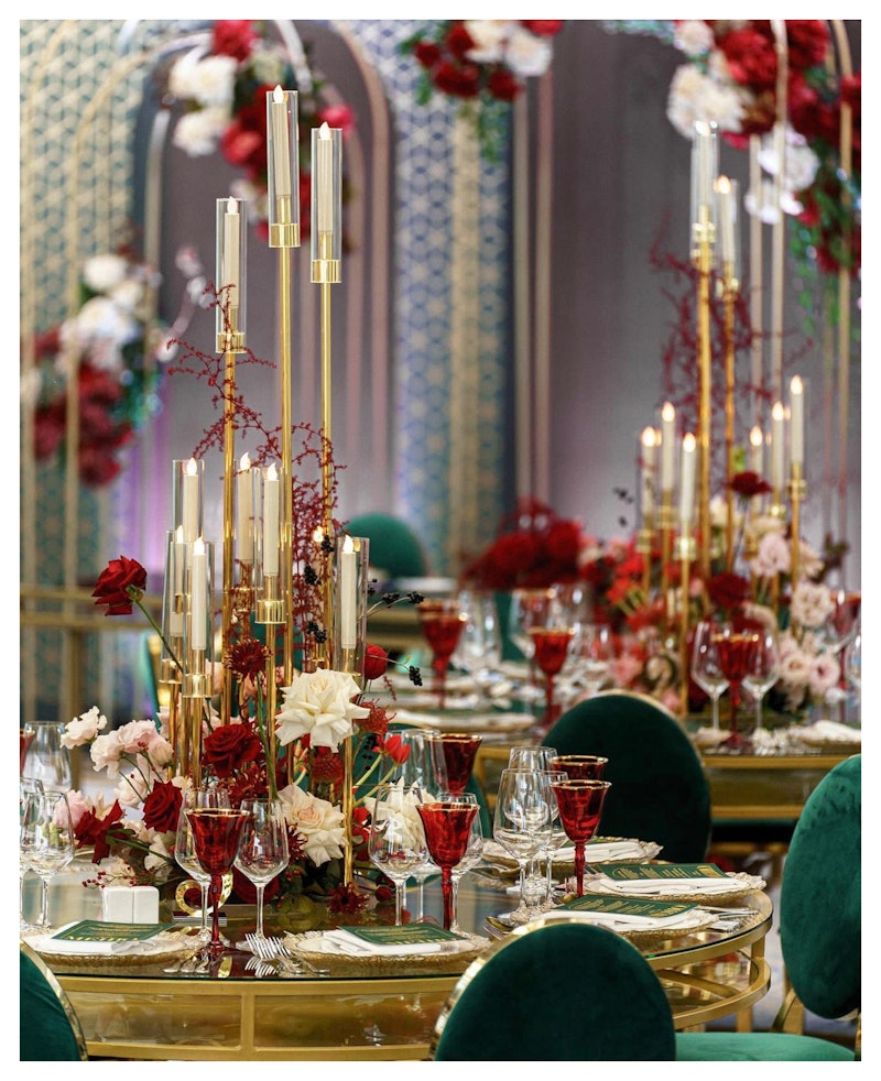 Канделябр золотой со стеклянными колбами Виктори (10 стоек)