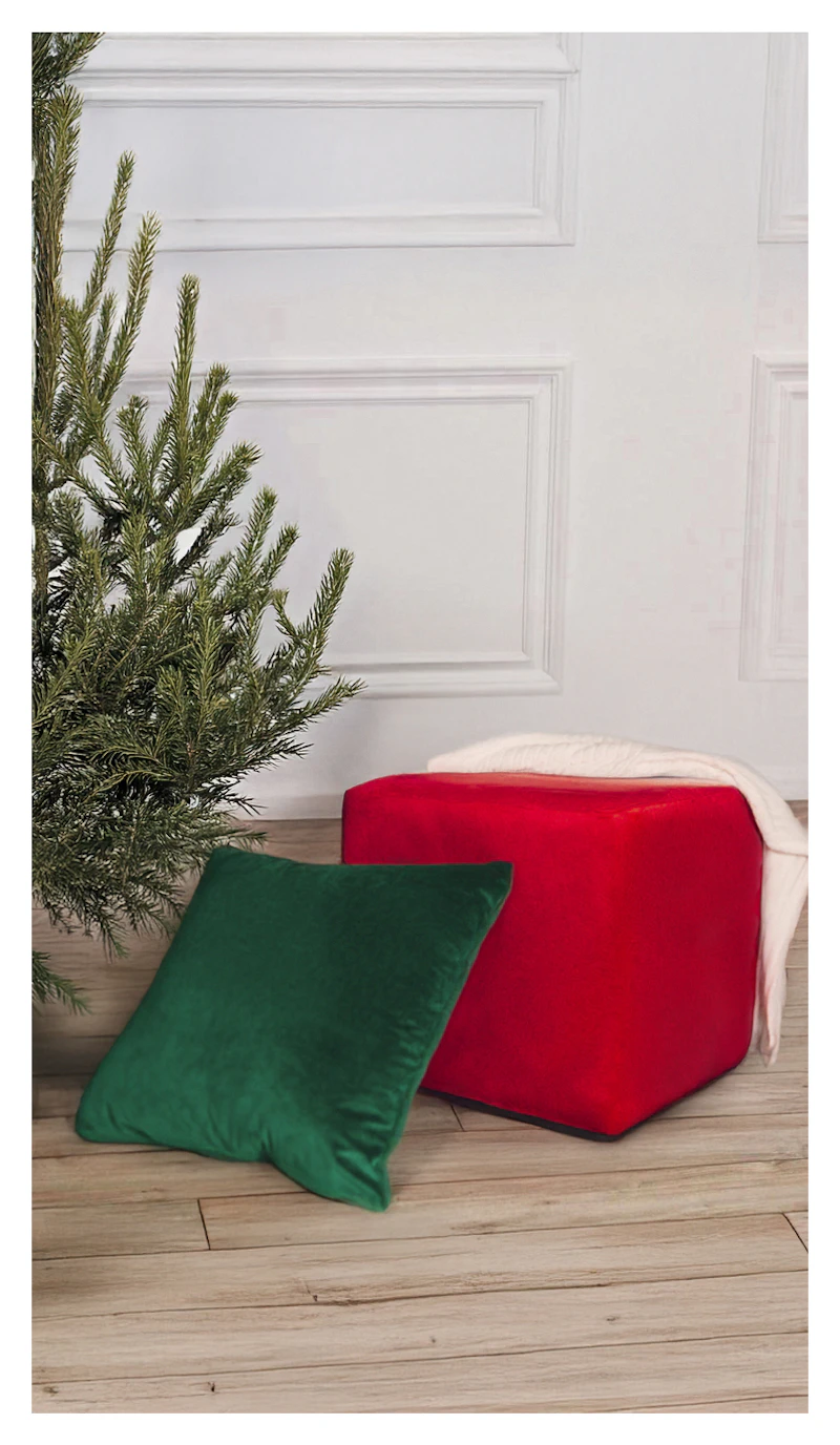 Пуф квадратный Точка, велюр, Малиново-красный