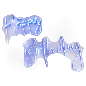 Неоновая вывеска "С днем рождения" голубая