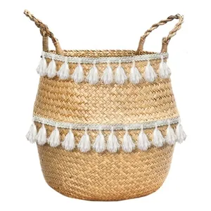 Соломенное кашпо Бохо 2