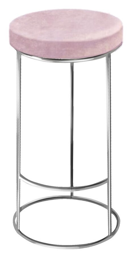 Барный стул серебро, пепельно-розовый бархат