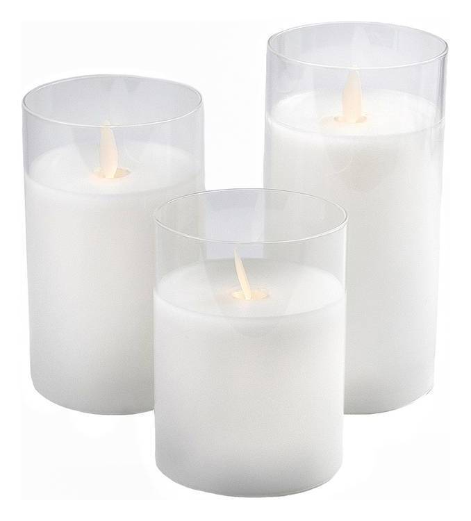 Свеча "Fire"10см белая (теплый свет)