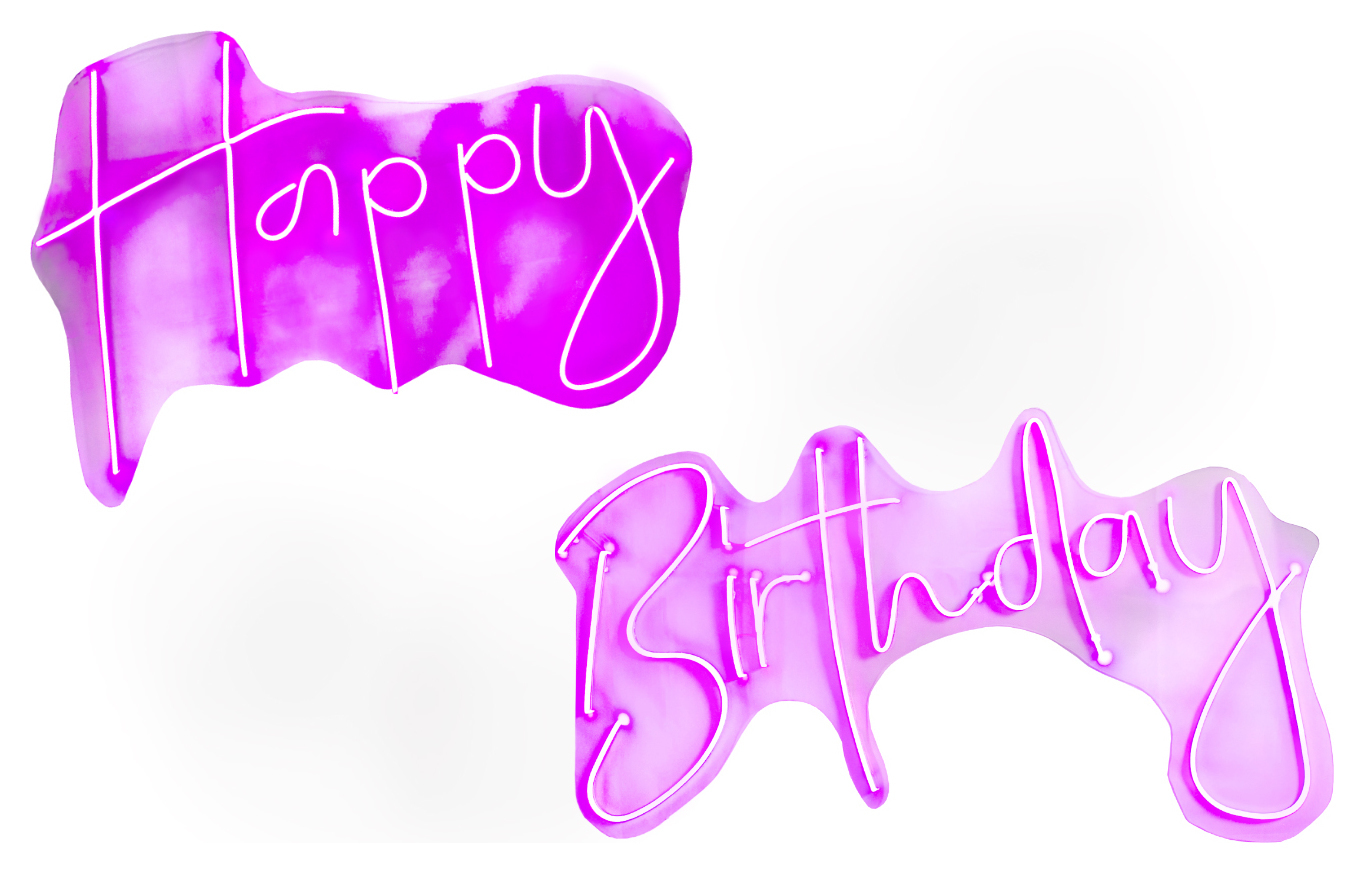 Неоновая вывеска «Happy Birthday pink»