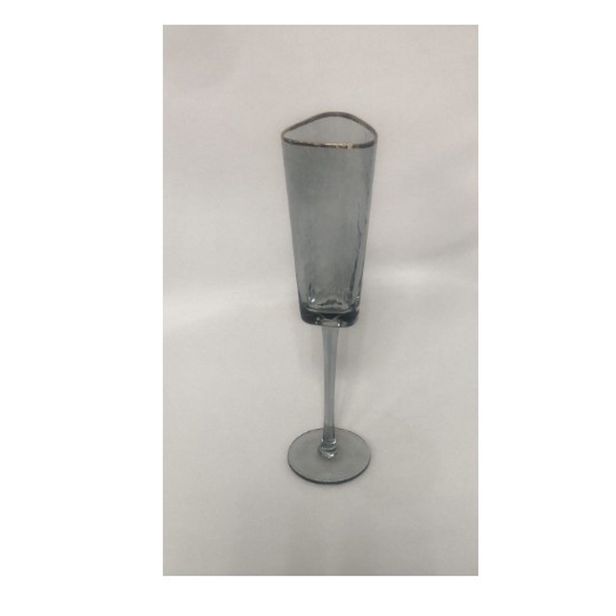 Бокал для шампанского дымчатый "Блум" с золотым кантом - Фото миниатюра 2