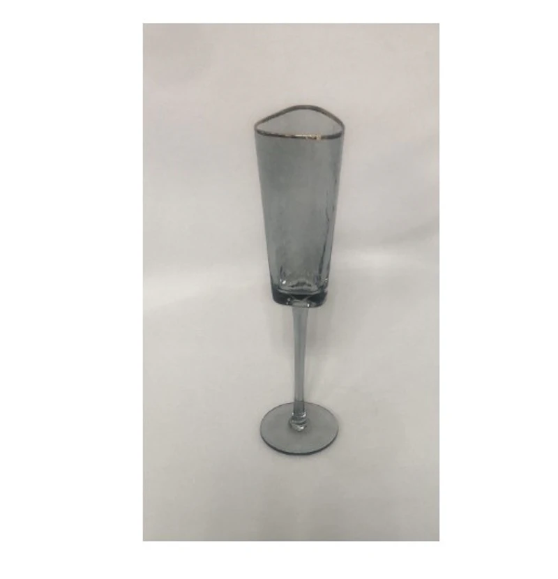 Бокал для шампанского дымчатый "Блум" с золотым кантом
