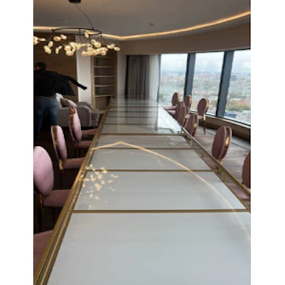 Стол "Лофт Голд", прозрачная столешница, белое подстолье - изображение 3