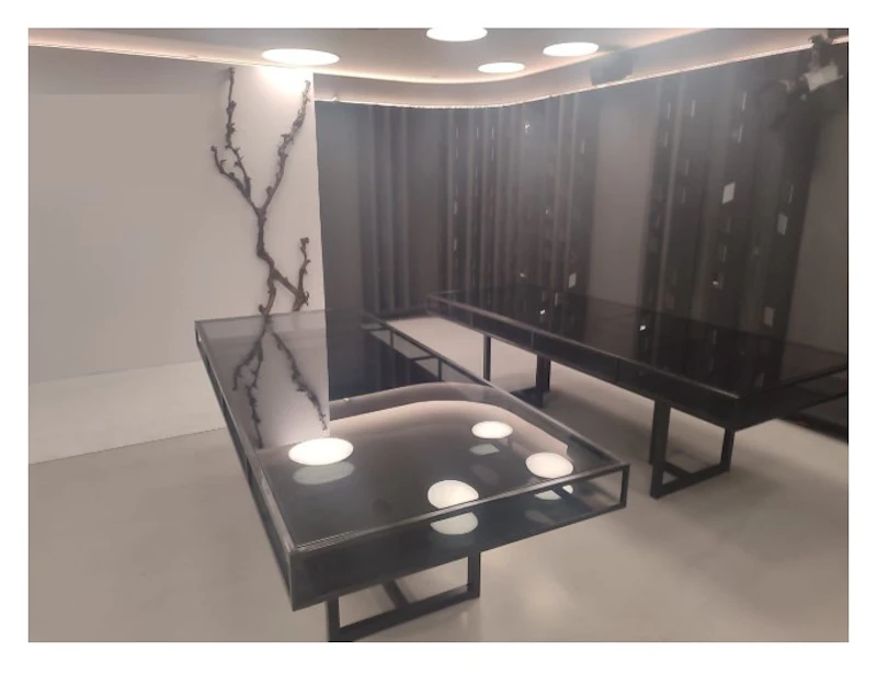 Стол "Лофт Черный", дымчатая столешница, черное подстолье